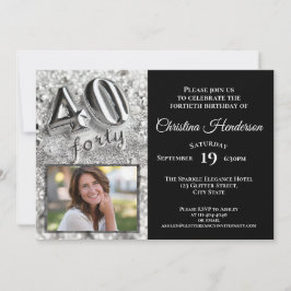 Invitación Purpurina plateado elegante foto 40 Fiesta de cump