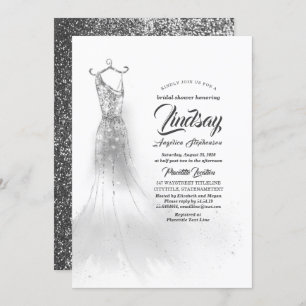 Invitación Purpurina plateado elegante Vestido blanco ducha d