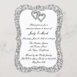 Invitación Purpurina plateado Ensayo de corazón de diamantes 
