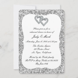 Invitación Purpurina plateado Ensayo de corazón de diamantes