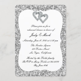 Invitación Purpurina plateado Ensayo de corazón de diamantes 