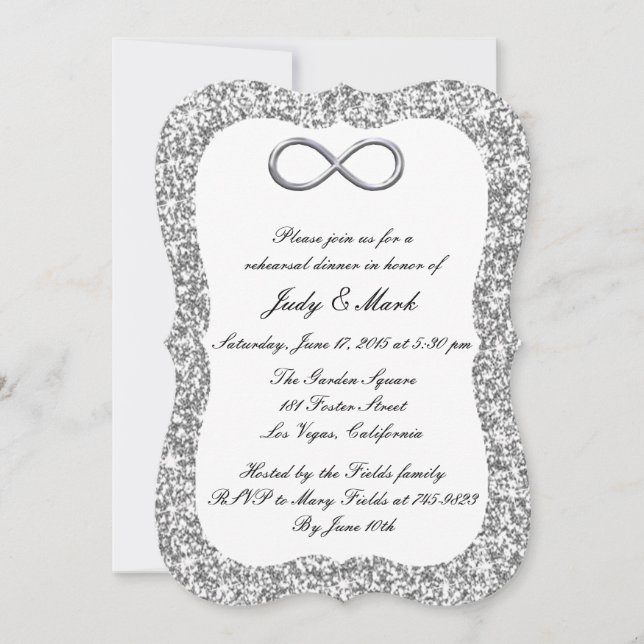 Invitación Purpurina plateado Ensayo de infinito (Anverso)