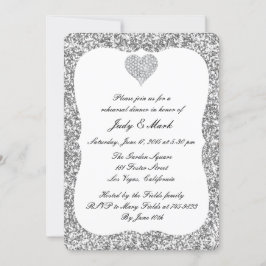 Invitación Purpurina plateado Ensayo del corazón del diamante