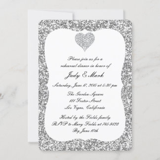 Invitación Purpurina plateado Ensayo del corazón del diamante