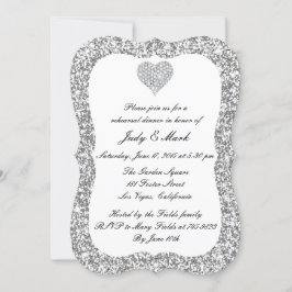 Invitación Purpurina plateado Ensayo del corazón del diamante