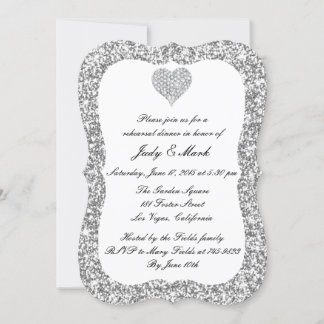 Invitación Purpurina plateado Ensayo del corazón del diamante