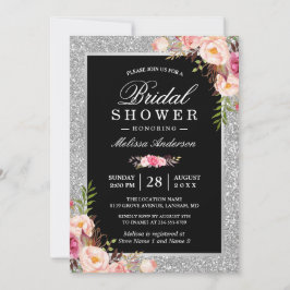 Invitación Purpurina plateado esparce ducha de novia floral