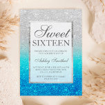 Invitación Purpurina plateado falso azul verde azulado Sweet<br><div class="desc">Moderna moda de bonito y elegante ducha de purpurina de color falso color plateado oscuro con verde azulado bloque de color azul celeste del océano rojo oscuro Invitación a la fiesta de 16 años dulce.</div>