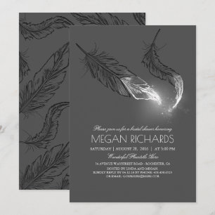 Invitación Purpurina plateado Feathers Elegant Bridal Shower