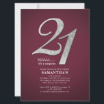 Invitación Purpurina plateado Fiesta de cumpleaños 21 de Borg<br><div class="desc">Crea tu propia invitación para fiestas de 21 años con nuestra elegante,  moderna y brillante plantilla de invitación "21" haciendo clic en el botón "Personalizar". Se ha fijado la cifra "21"</div>