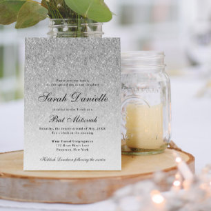 Invitación Purpurina plateado Glam Bat Mitzvah