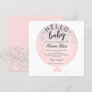 Invitación Purpurina plateado globo rosa chispeante ducha beb