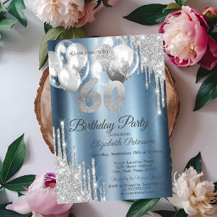 Invitación Purpurina plateado gotea globos Blue Metallic 60