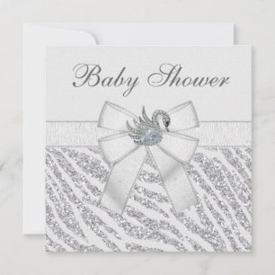 Invitación Purpurina plateado Impresión de cebra y Baby Showe