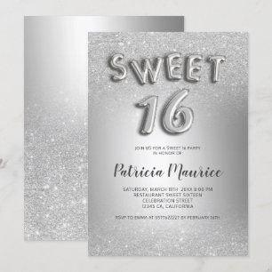 Invitación Purpurina plateado letras oscuras Relieve metaliza