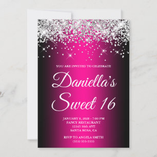 Invitación Purpurina plateado Magenta negro Ombre dulce 16
