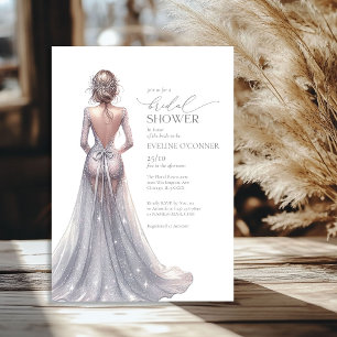 Invitación purpurina plateado minimalista lux boda gown
