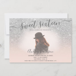 Invitación Purpurina plateado moda rosa rubor Dulce 16 foto