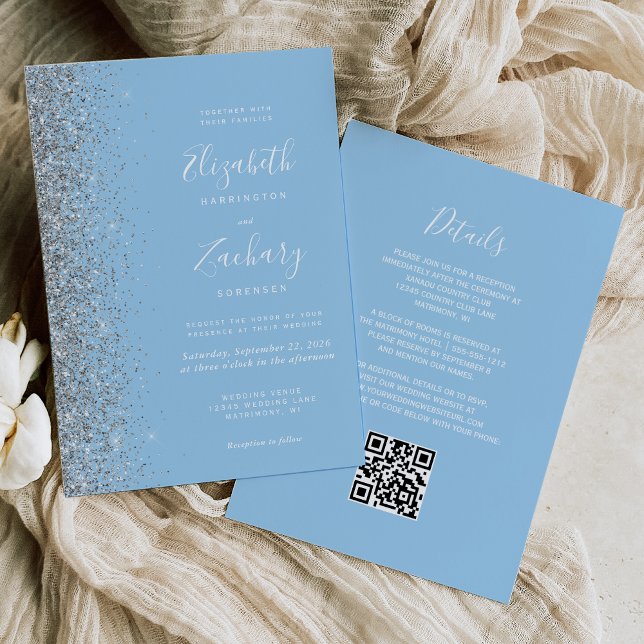 Invitación Purpurina plateado moderno Bebé Boda de código QR  (Subido por el creador)