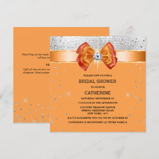 Invitación purpurina plateado naranja arco elegante moda dest