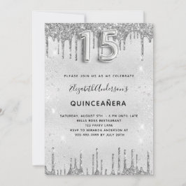 Invitación Purpurina plateado Quinceanera elegante