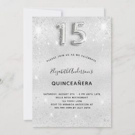 Invitación Purpurina plateado Quinceanera elegante