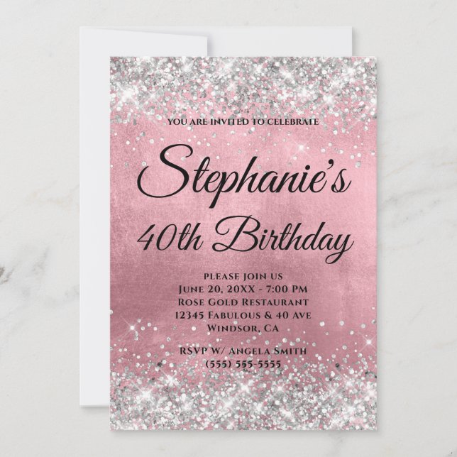 Invitación Purpurina plateado Relieve metalizado rosa Fancy M (Anverso)