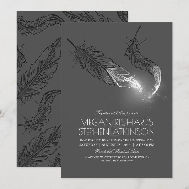 Invitación Purpurina plateado se siente elegante Boda moderno (Anverso / Reverso)