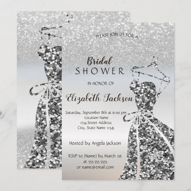 Invitación Purpurina plateado Secuencias de Bokeh Vestir Duch (Anverso / Reverso)
