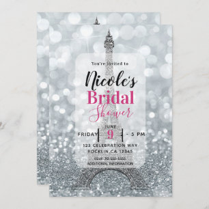Invitación Purpurina plateado Sparkle Eiffel Tower Bridal Sho
