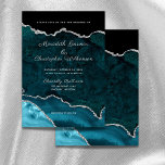 Invitación Purpurina plateado verde azulado Agate Geode Boda<br><div class="desc">Agate azul e invitaciones de boda plateadas. Elegantes invitaciones a bodas de ágate geode en azul verde azulado acuático con acentos falsos purpurinas de plata.</div>