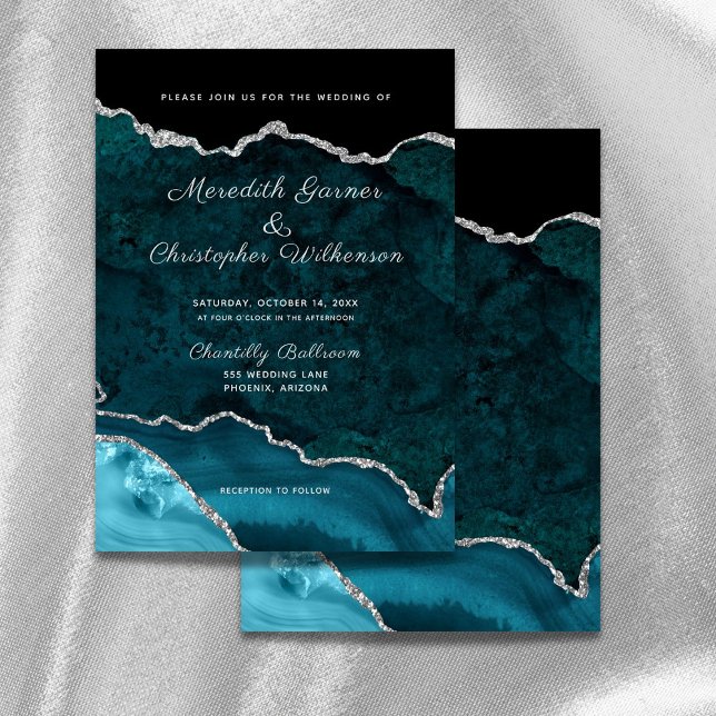 Invitación Purpurina plateado verde azulado Agate Geode Boda (Subido por el creador)