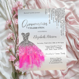 Invitación Purpurina Plateado, vestido de lujo Quinceanera