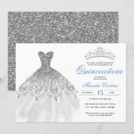 Invitación Purpurina plateado vestido elegante Quinceañera