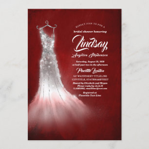 Invitación Purpurina plateado Vestido rojo borgoña ducha de n