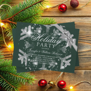 Invitación Purpurina plateado y cinta de opciones Verde nav