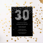 Invitación Purpurina plateado y negro brillan por 30 años<br><div class="desc">Esta espléndida 30ª invitación incluye discos brillantes de plata sobre fondo negro. Para una personalización más avanzada de este diseño,  por ejemplo,  cambiar el diseño,  el tamaño de letra o el tamaño del texto,  haga clic en el botón "PERSONALIZAR" de arriba. Por favor,  contáctame para cualquier pregunta.</div>