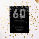 Invitación Purpurina plateado y negro brillan por su 60 cumpl<br><div class="desc">Esta maravillosa 60ª invitación incluye discos de destello plateado sobre fondo negro. Para una personalización más avanzada de este diseño,  por ejemplo,  cambiar el diseño,  el tamaño de letra o el tamaño del texto,  haga clic en el botón "PERSONALIZAR" de arriba. Por favor,  contáctame para cualquier pregunta.</div>