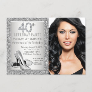 Invitación Purpurina Plateado zapato de tacón alto cumpleaños