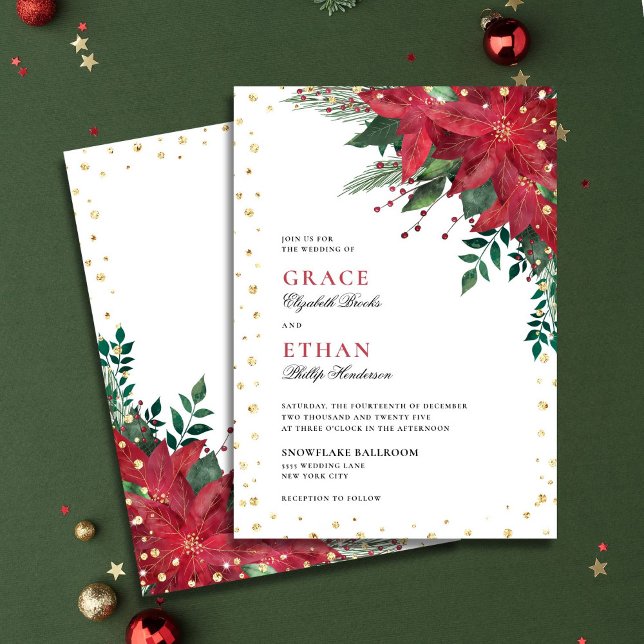 Invitación Purpurina Poinsettia Boda Navidades Red Floral (Subido por el creador)