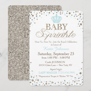 Invitación Purpurina Prince Silver Espolvorea Baby Shower