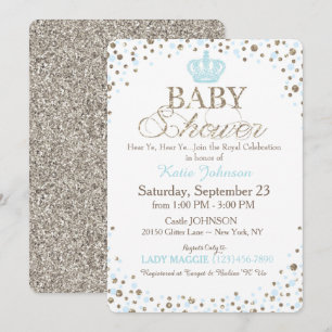 Invitación Purpurina Prince Silver Sprinkle Baby Shower