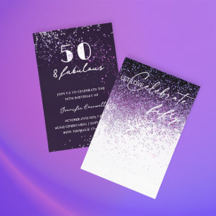 Invitación Purpurina Purple Confetti CUALQUIER AÑO Cumpleaños