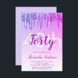 Invitación Purpurina Purple Sparkle 40 Fiesta de cumpleaños<br><div class="desc">Lavanda morada y mancha rosada y Purpurina de goteo Ombre Girly Fiesta de cumpleaños 40 Invitación de fiesta de cumpleaños. Esta moderna invitación de 40 años es perfecta para el moderno y elegante Fiesta Sparkle Purpurina Girly que busca celebrar con estilo. Póngase en contacto con el diseñador para que coincida...</div>
