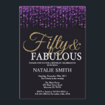 Invitación Purpurina Purple y Gold de cumpleaños número 50<br><div class="desc">Invitación al cumpleaños número 50. Cincuenta y fabuloso. Purpurina morado negro y oro.Fiesta de cumpleaños para adultos. Para hombres o mujeres.
Para más personalización,  haga clic en el botón "Personalizar" y utilice nuestra herramienta de diseño para modificar esta plantilla.</div>