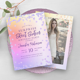 Invitación Purpurina púrpura arcoiris foto SORPRESA dulce 16