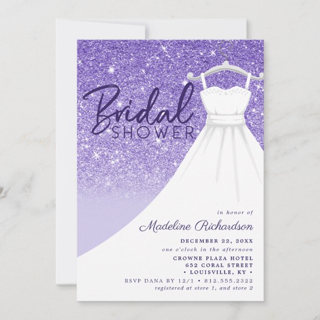 Invitación Purpurina púrpura Boda vestir Moda ducha de novia (Anverso)