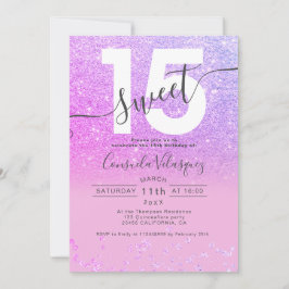 Invitación Purpurina púrpura confetti rosa Quinceanera foto