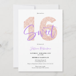 Invitación Purpurina púrpura dulce 16 foto de cumpleaños