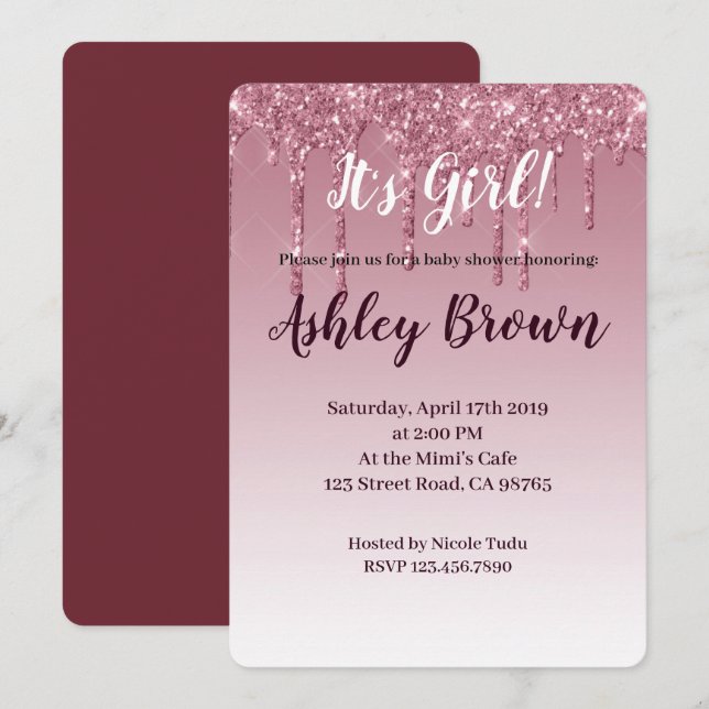 Invitación purpurina púrpura es chica bebé bling invitar (Anverso / Reverso)